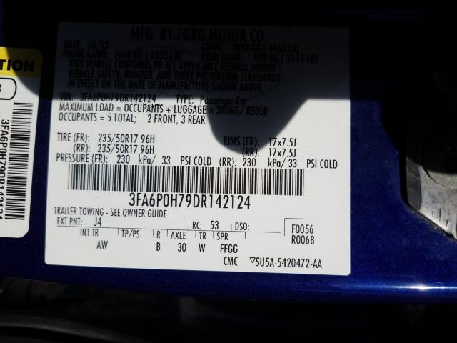 Photo 9 VIN: 3FA6P0H79DR142124 - FORD FUSION SE 