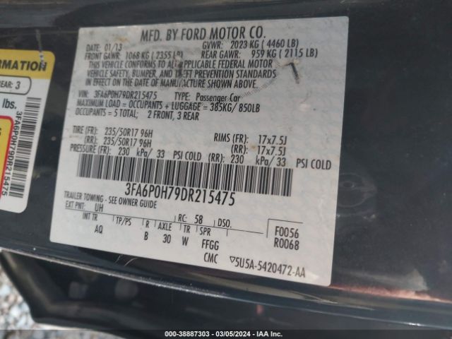 Photo 8 VIN: 3FA6P0H79DR215475 - FORD FUSION 