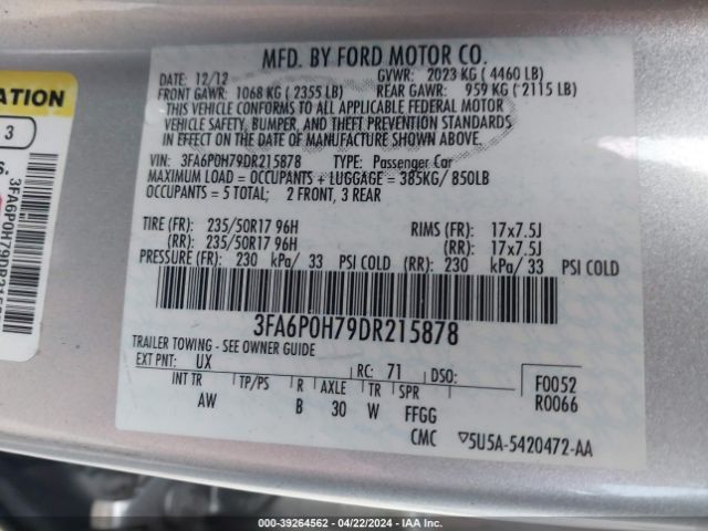 Photo 8 VIN: 3FA6P0H79DR215878 - FORD FUSION 