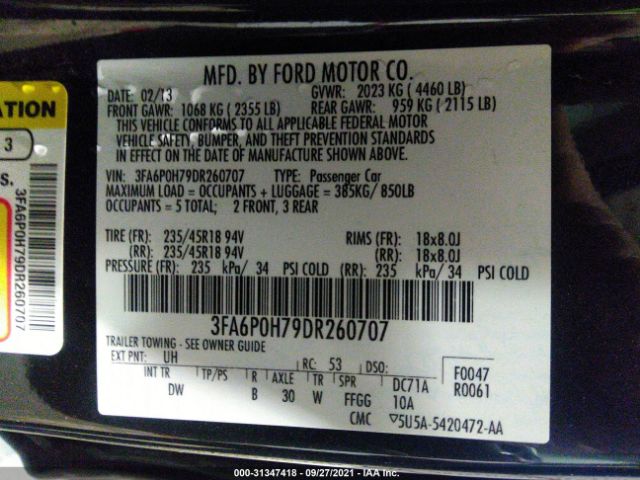 Photo 8 VIN: 3FA6P0H79DR260707 - FORD FUSION 