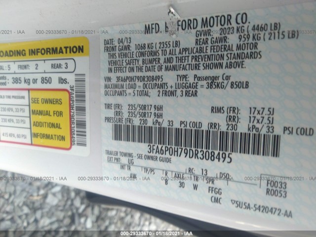 Photo 8 VIN: 3FA6P0H79DR308495 - FORD FUSION 