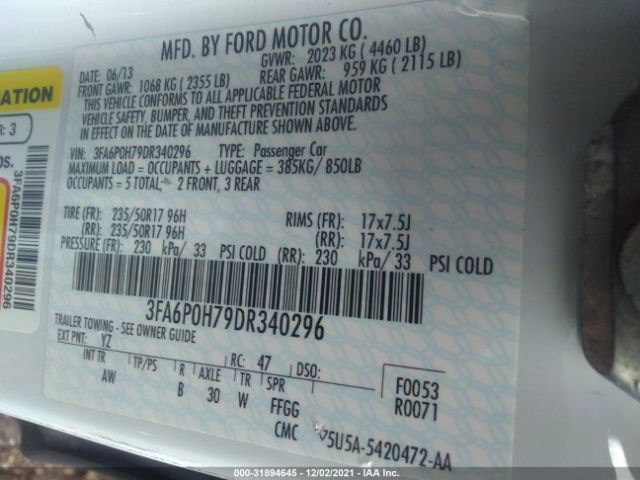 Photo 8 VIN: 3FA6P0H79DR340296 - FORD FUSION 