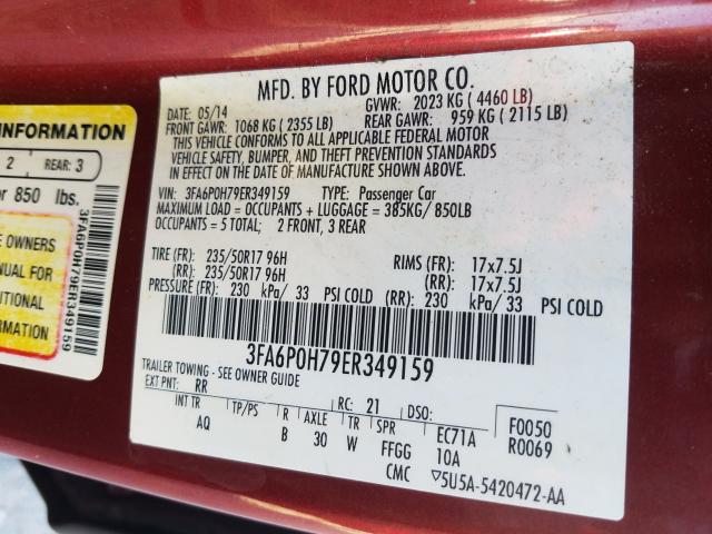 Photo 9 VIN: 3FA6P0H79ER349159 - FORD FUSION SE 