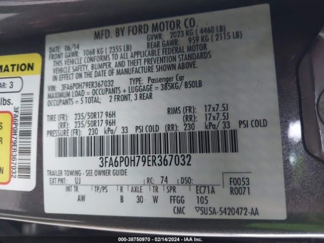 Photo 8 VIN: 3FA6P0H79ER367032 - FORD FUSION 