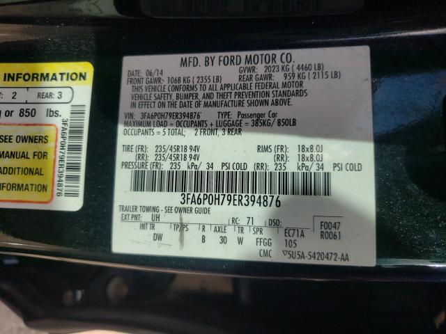 Photo 9 VIN: 3FA6P0H79ER394876 - FORD FUSION SE 