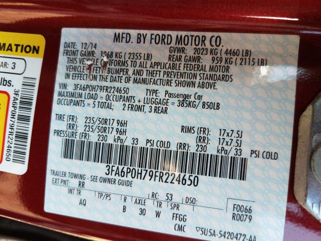 Photo 9 VIN: 3FA6P0H79FR224650 - FORD FUSION SE 