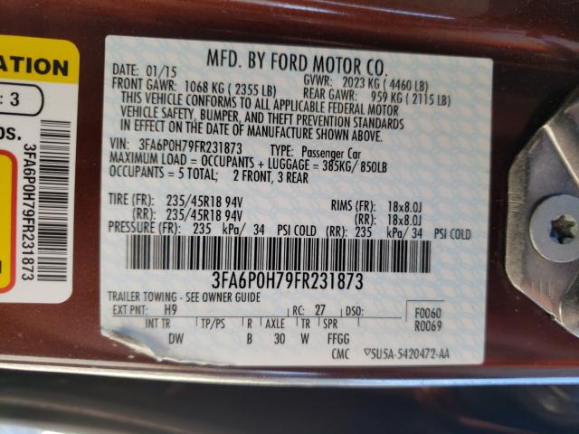 Photo 9 VIN: 3FA6P0H79FR231873 - FORD FUSION SE 