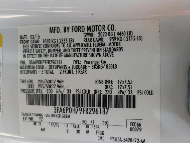 Photo 9 VIN: 3FA6P0H79FR296187 - FORD FUSION SE 