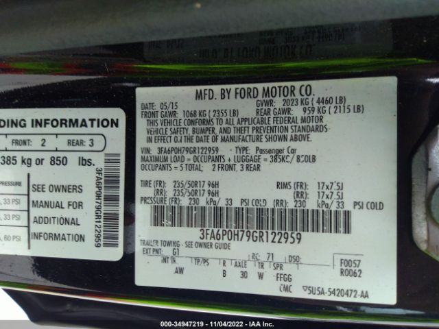 Photo 8 VIN: 3FA6P0H79GR122959 - FORD FUSION 