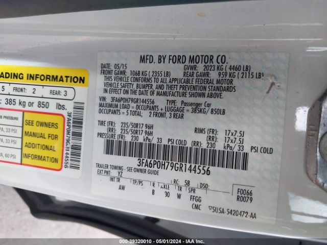 Photo 8 VIN: 3FA6P0H79GR144556 - FORD FUSION 