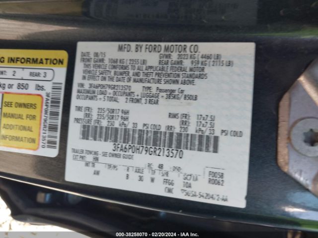 Photo 8 VIN: 3FA6P0H79GR213570 - FORD FUSION 