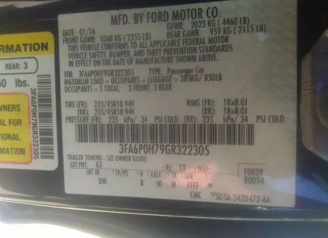 Photo 8 VIN: 3FA6P0H79GR322305 - FORD FUSION 