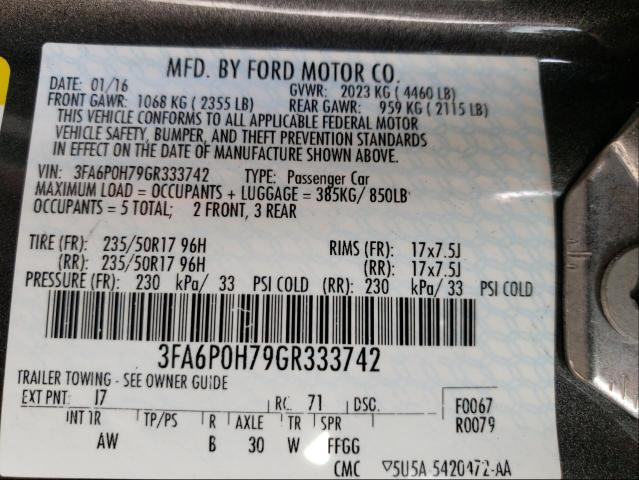 Photo 9 VIN: 3FA6P0H79GR333742 - FORD FUSION SE 