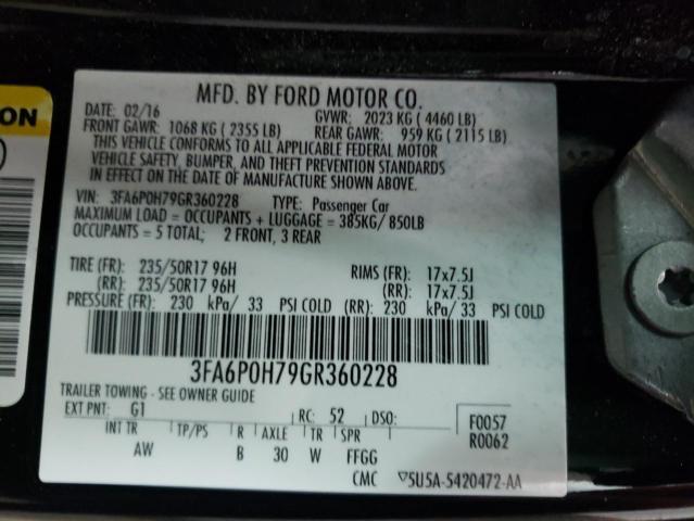 Photo 12 VIN: 3FA6P0H79GR360228 - FORD FUSION SE 