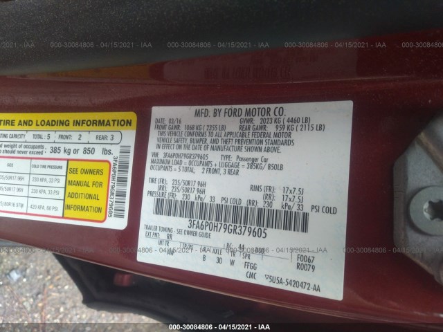 Photo 8 VIN: 3FA6P0H79GR379605 - FORD FUSION 