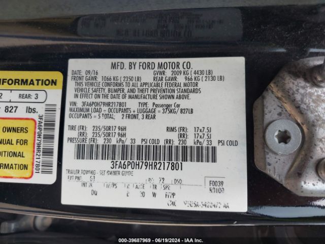 Photo 8 VIN: 3FA6P0H79HR217801 - FORD FUSION 