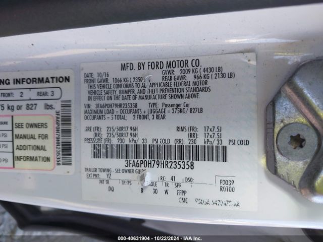 Photo 8 VIN: 3FA6P0H79HR235358 - FORD FUSION 