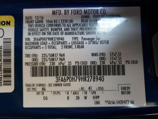 Photo 9 VIN: 3FA6P0H79HR278940 - FORD FUSION SE 