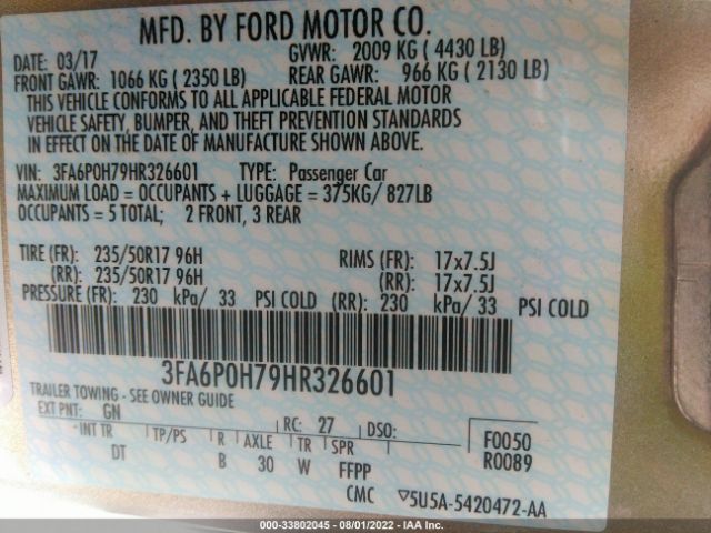 Photo 8 VIN: 3FA6P0H79HR326601 - FORD FUSION 