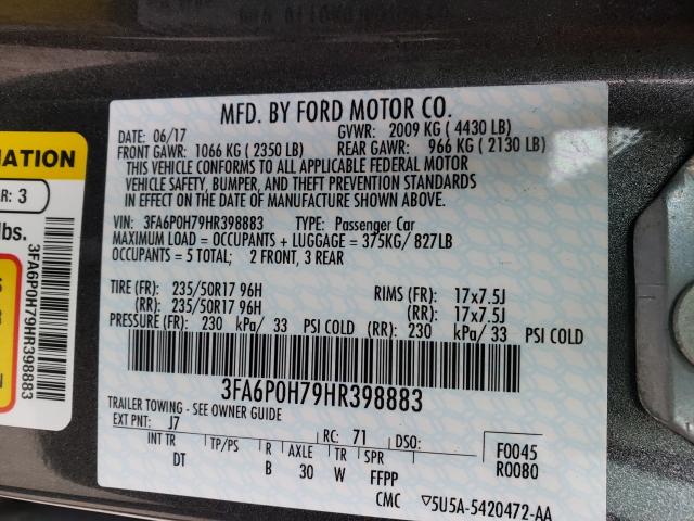 Photo 9 VIN: 3FA6P0H79HR398883 - FORD FUSION SE 