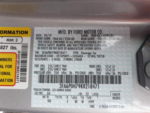 Photo 9 VIN: 3FA6P0H79KR218471 - FORD FUSION SE 