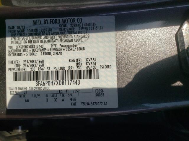 Photo 9 VIN: 3FA6P0H7XDR117443 - FORD FUSION SE 