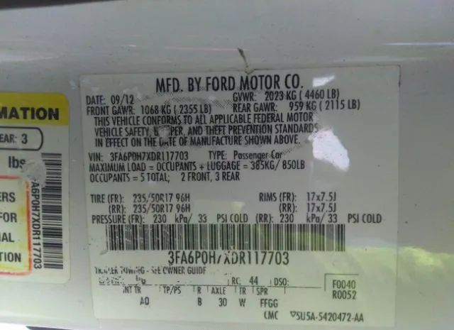 Photo 8 VIN: 3FA6P0H7XDR117703 - FORD FUSION 