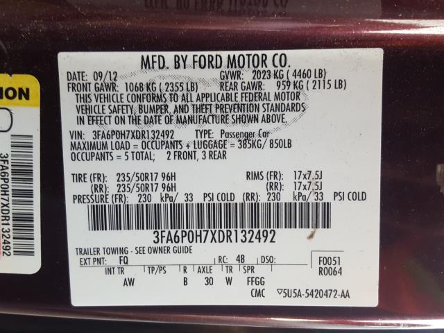 Photo 9 VIN: 3FA6P0H7XDR132492 - FORD FUSION SE 