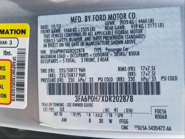 Photo 9 VIN: 3FA6P0H7XDR202878 - FORD FUSION SE 