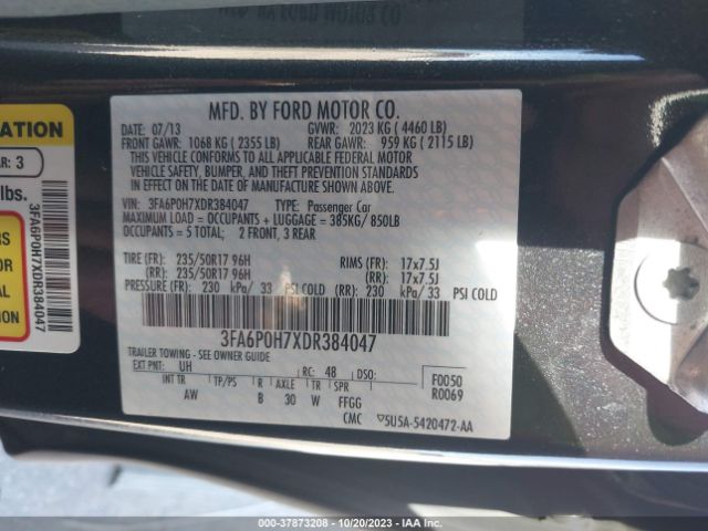 Photo 8 VIN: 3FA6P0H7XDR384047 - FORD FUSION 