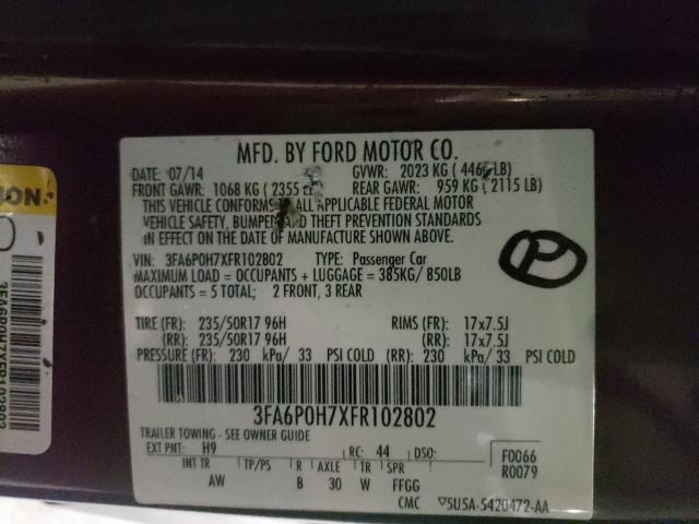 Photo 9 VIN: 3FA6P0H7XFR102802 - FORD FUSION SE 