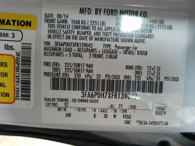 Photo 9 VIN: 3FA6P0H7XFR139042 - FORD FUSION SE 