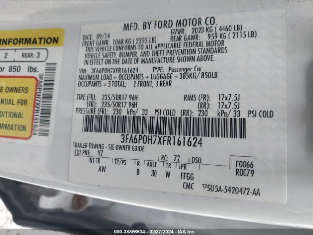 Photo 8 VIN: 3FA6P0H7XFR161624 - FORD FUSION 