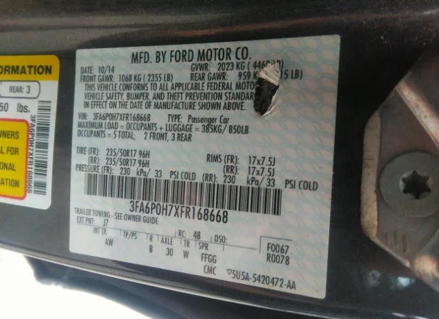 Photo 8 VIN: 3FA6P0H7XFR168668 - FORD FUSION 