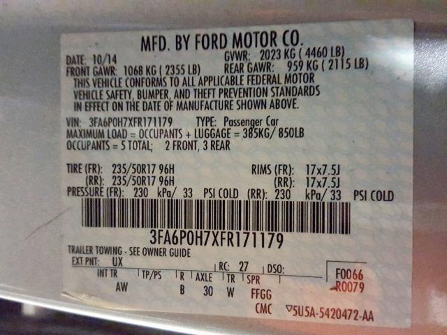 Photo 9 VIN: 3FA6P0H7XFR171179 - FORD FUSION SE 