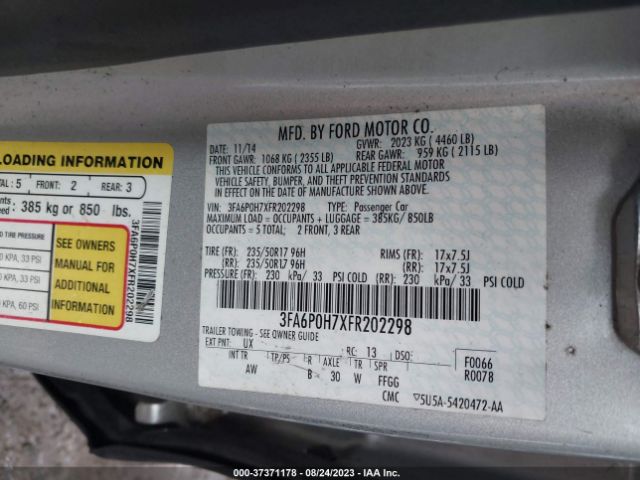 Photo 8 VIN: 3FA6P0H7XFR202298 - FORD FUSION 