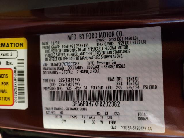 Photo 9 VIN: 3FA6P0H7XFR202382 - FORD FUSION SE 