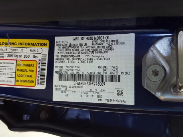 Photo 9 VIN: 3FA6P0H7XFR246009 - FORD FUSION SE 