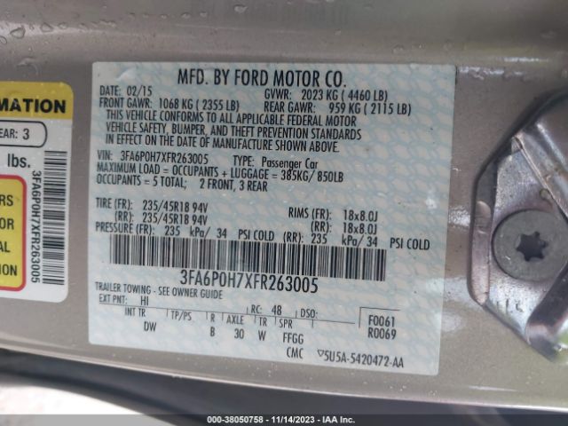 Photo 8 VIN: 3FA6P0H7XFR263005 - FORD FUSION 