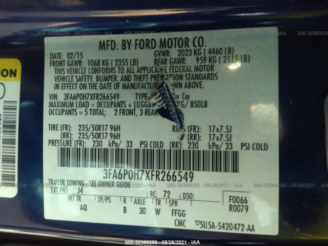 Photo 8 VIN: 3FA6P0H7XFR266549 - FORD FUSION 