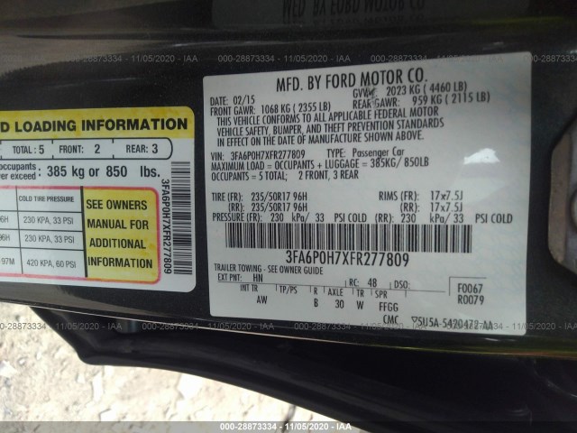 Photo 8 VIN: 3FA6P0H7XFR277809 - FORD FUSION 