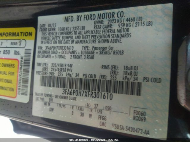 Photo 8 VIN: 3FA6P0H7XFR301610 - FORD FUSION 