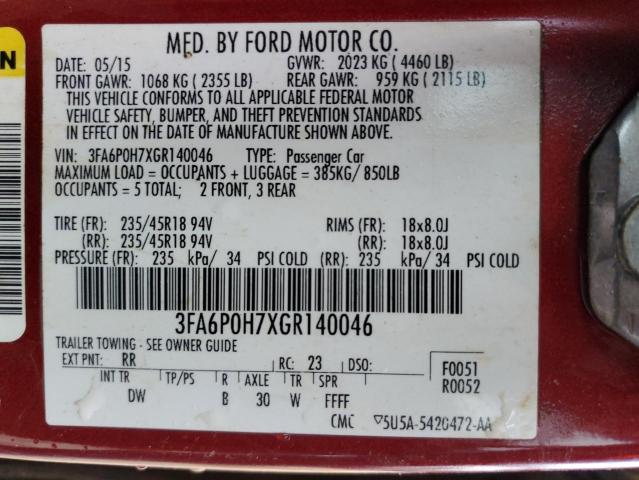 Photo 12 VIN: 3FA6P0H7XGR140046 - FORD FUSION 