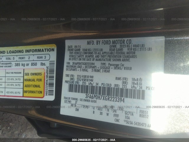 Photo 8 VIN: 3FA6P0H7XGR223394 - FORD FUSION 