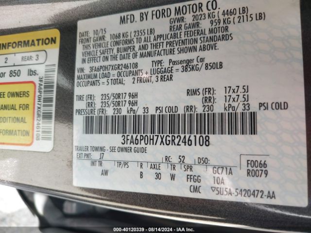 Photo 8 VIN: 3FA6P0H7XGR246108 - FORD FUSION 