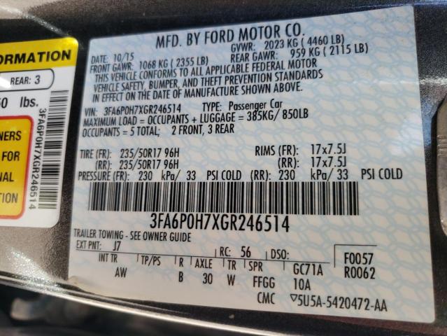 Photo 9 VIN: 3FA6P0H7XGR246514 - FORD FUSION SE 