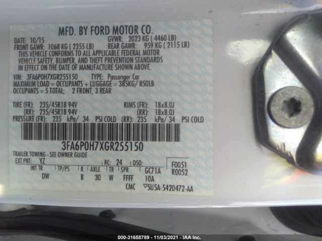 Photo 8 VIN: 3FA6P0H7XGR255150 - FORD FUSION 