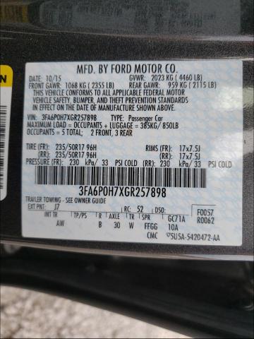 Photo 9 VIN: 3FA6P0H7XGR257898 - FORD FUSION SE 