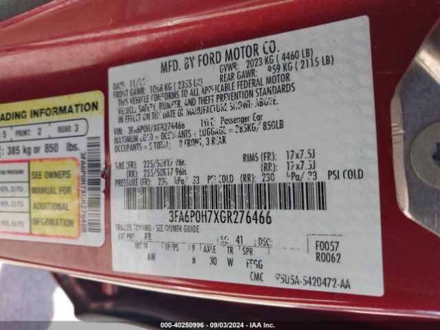 Photo 8 VIN: 3FA6P0H7XGR276466 - FORD FUSION 