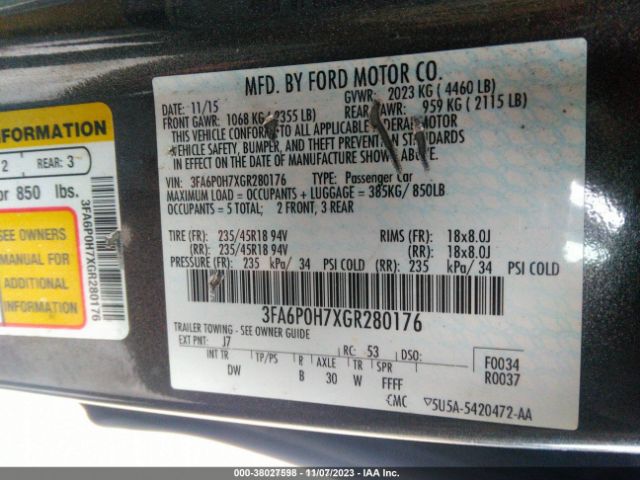 Photo 8 VIN: 3FA6P0H7XGR280176 - FORD FUSION 